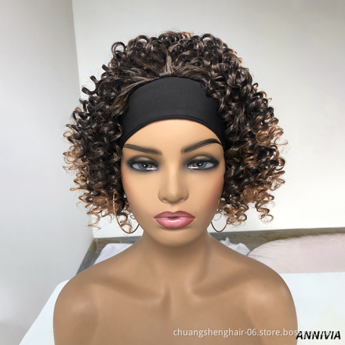 wholesale fiber hair availble accept customizat kinky curly with attached wig short synthetic wigs for black women headband wigs